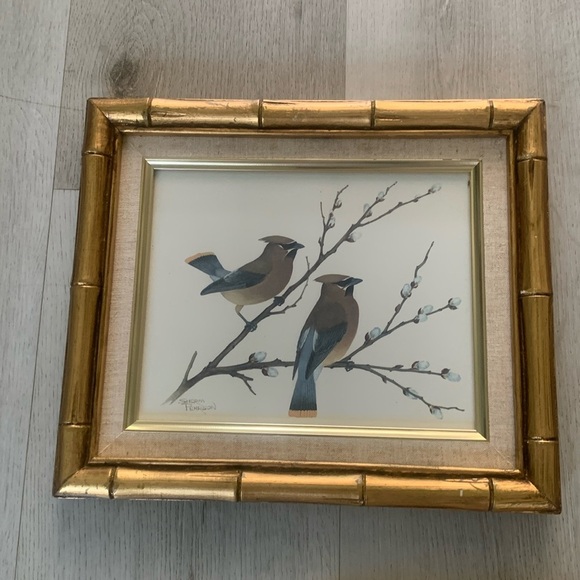 Sherm Pehrson Bird Prints Set of 3 wall art decor‎ bamboo wooden frames gold - Picture 2 of 16